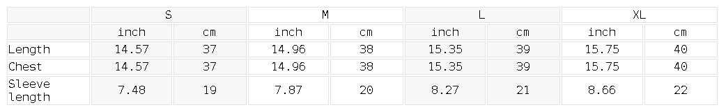 Debra Marshall Baby T-Shirt size chart
